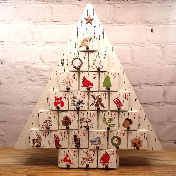 Cracker Barrel White Christmas Tree Advent Calendar 15"x14" - Picture 1 of 10